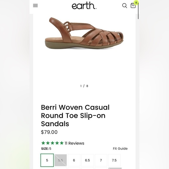 Earth Origins Leather Fisherman Sandals Berri cognac brown women’s shoes size 5M - Picture 9 of 9